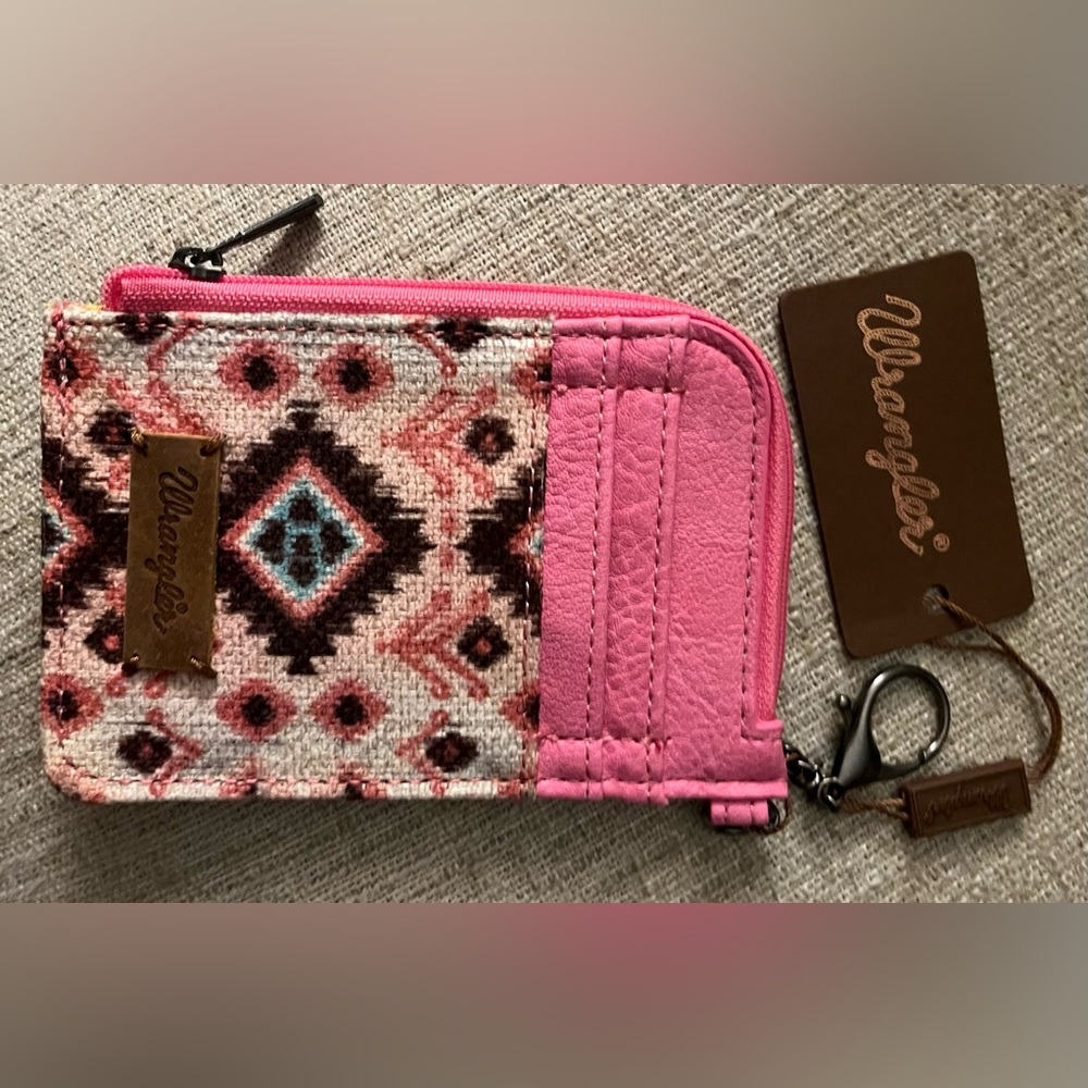 NWT Wrangler Pink Aztec Card Holder Wallet Keychain